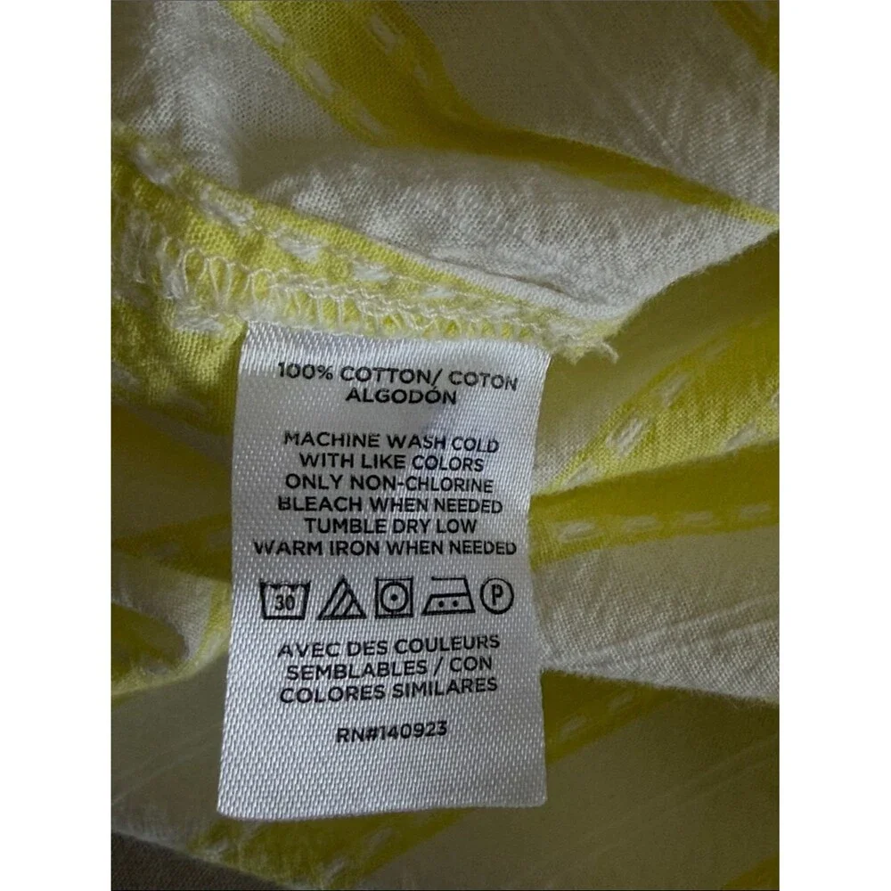 LOFT XL Yellow White Stripe Ruffle Collar Button Front Cotton Blouse Cottage